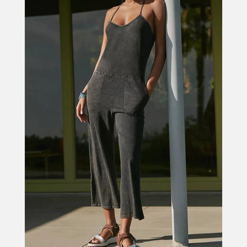 Beyond Yoga Jumpsuit cotton breezy racerback crop womens Black xsmall athleisure